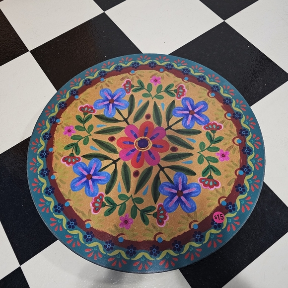 New Natural Life Handpainted Colorful Floral Lazy Susan Charcuterie Board Wooden - Picture 2 of 4
